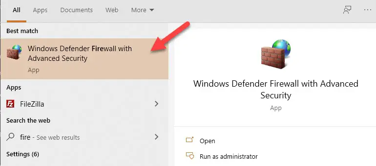 Search For Windows Firewall