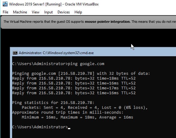 Working Network Inside VM Windows 2019 Server Core