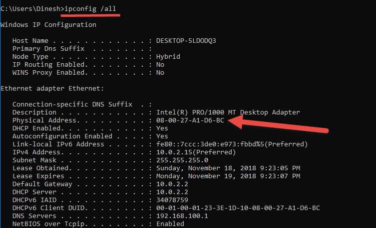 how to see pc mac address