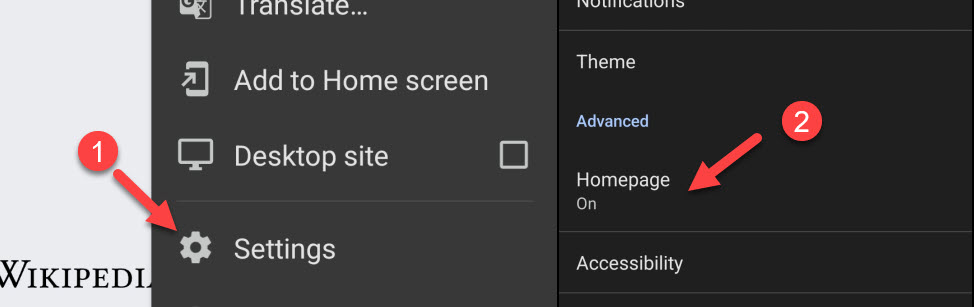 Home Page Option In Chrome Android