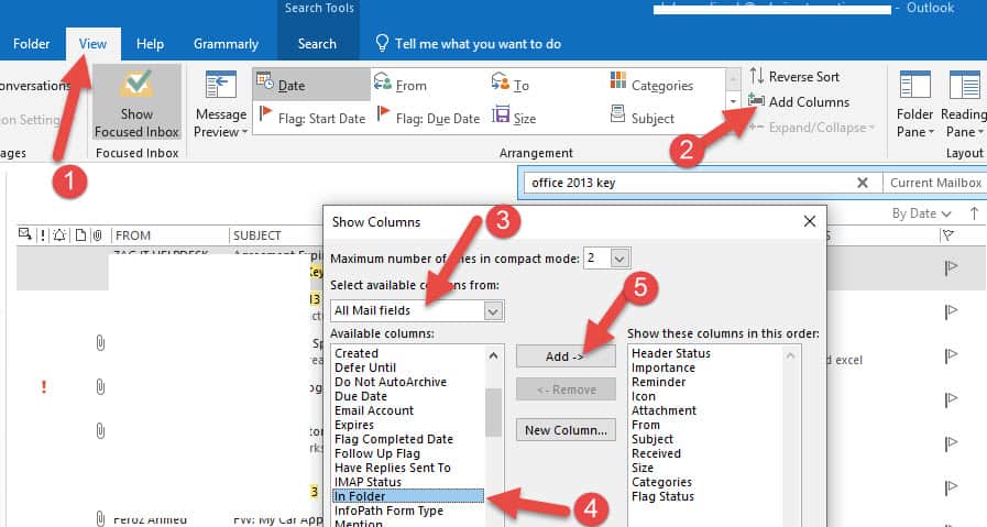 Add Column in Outlook folder path