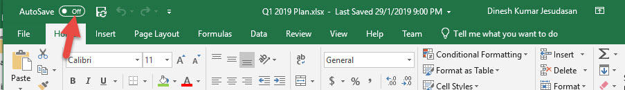 Disabled Autosave in Excel