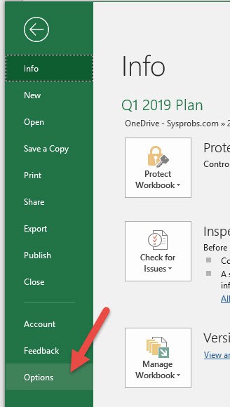 Excel Options