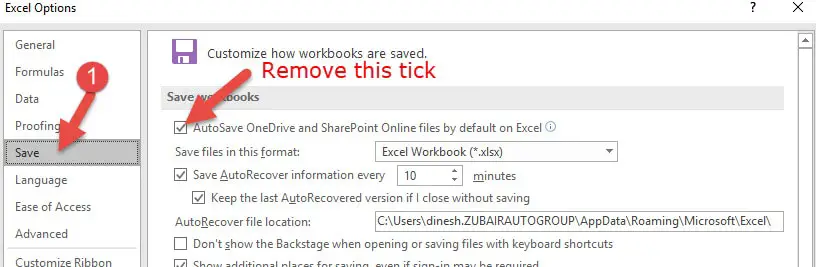 how to permanently turn off autosave in excel