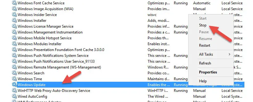Stop Windows Update Service