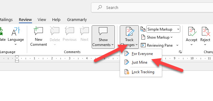 Office 365 Word Track Changes