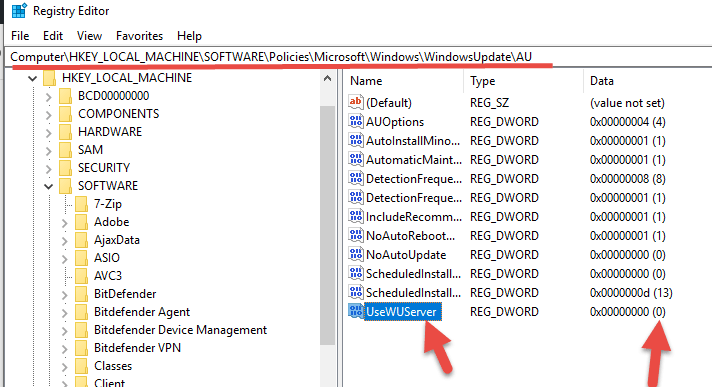 Modified Registry - Disable WSUS On Windows 10