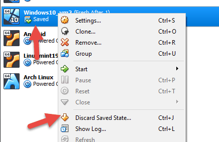 Discard State - vm session was closed before