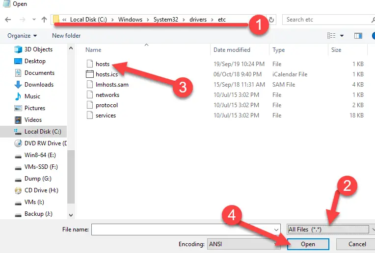 Open The Hosts File In Notepad