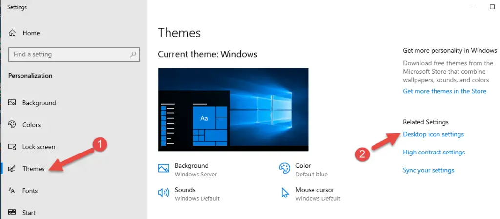 Windows 2019 Desktop icons settings