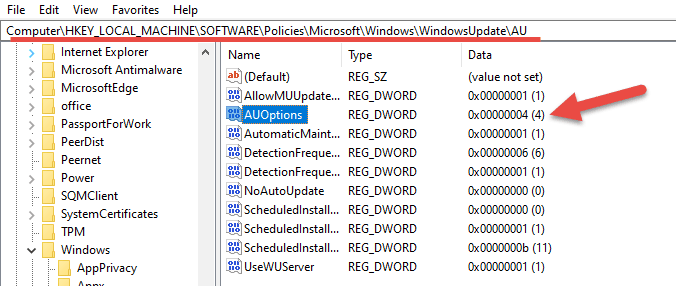 Disable Windows 10 Automatic Updates by registry
