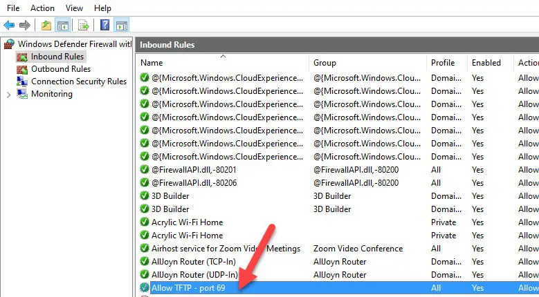 Allowed TFTP Port 69 In Windows Firewall
