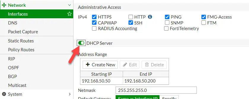 Disable DHCP In FG