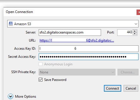 CyberDuck GUI -  DigitalOcean Spaces