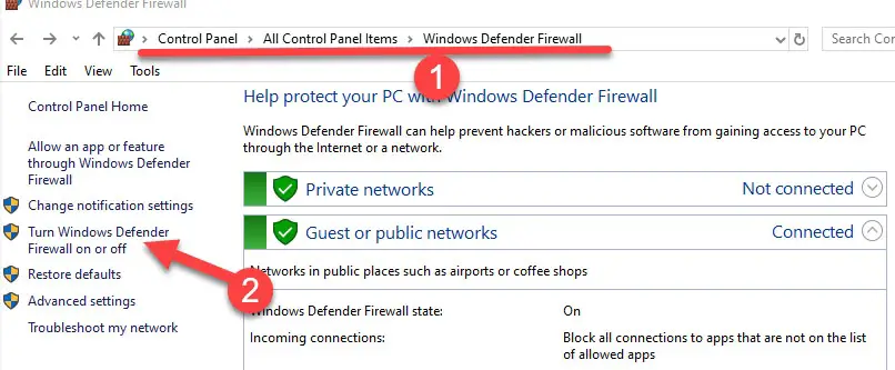 Turn Windows Defender Firewall Off For TFTP