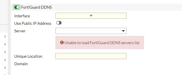 Unable To Load FortiGuard DDNS Servers List Error