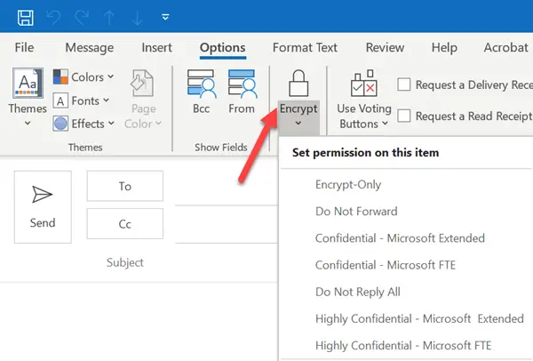 Encrypt Email Options