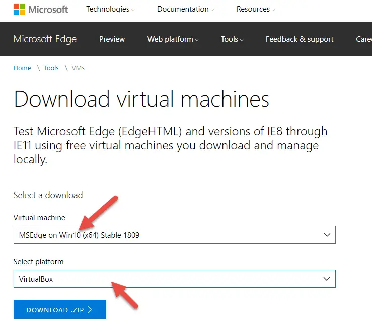 Microsoft Pre Installed VirtualBox Images