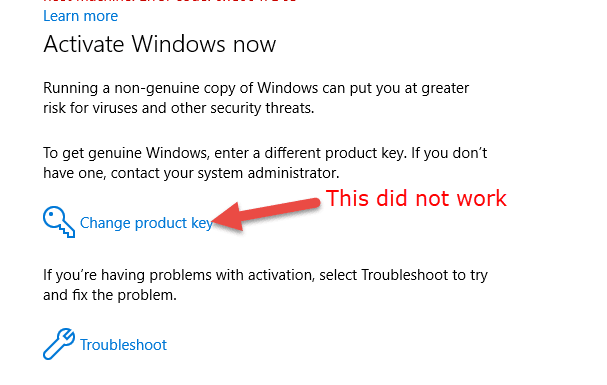 Product key pop up did not work