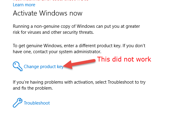 Product Key Pop Up Did Not Work