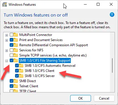 Select All 3 SMB Versions In Windows 11