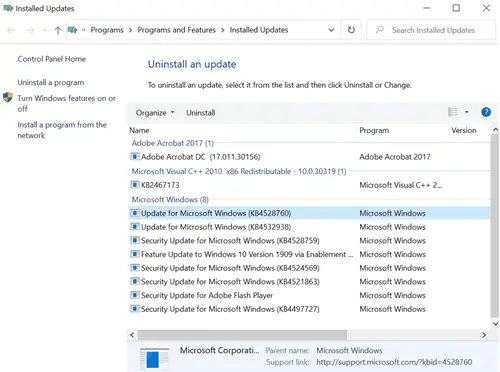 Uninstall Latest Windows Update