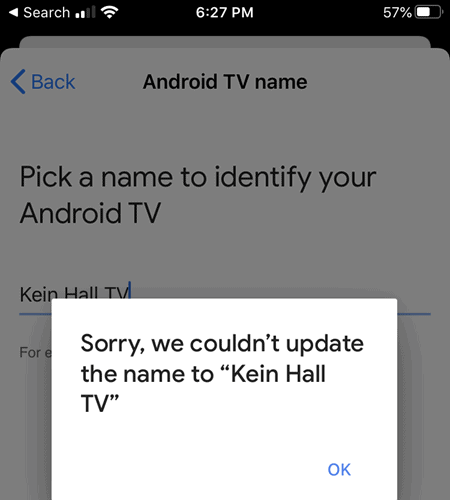 Could Not Save The TV Name In Google Home