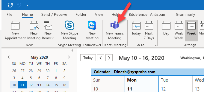 Showing Teams Add In In Outlook