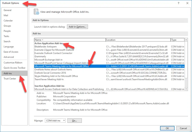 Teams Add-in - Outlook