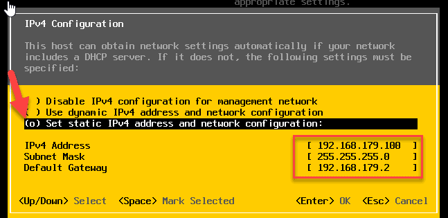 Assigning IPv4 Address Manually For ESXi