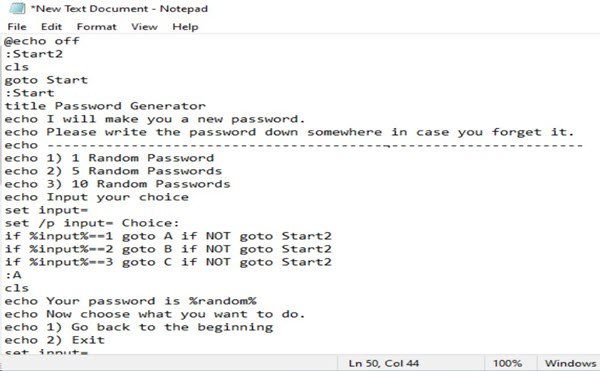 Password Generator By Notepad