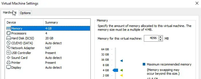 Virtual Machines Settings