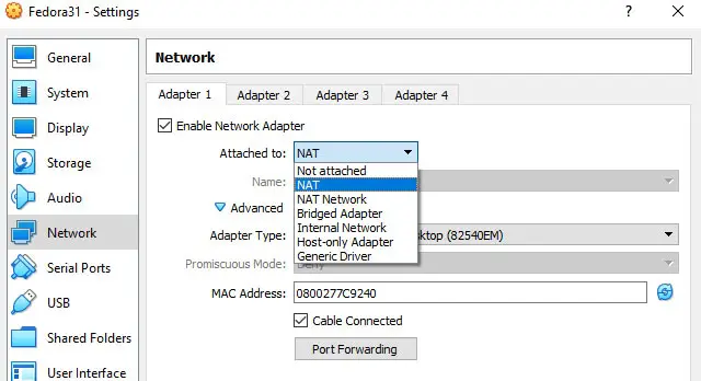 VirtualBox Network Settings