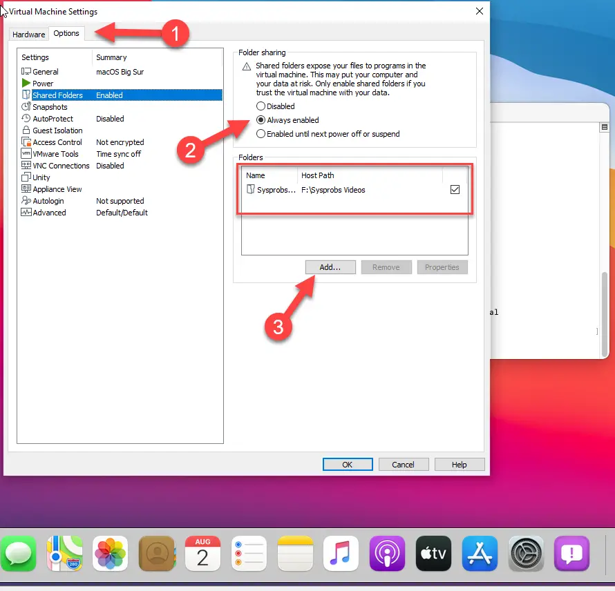 Added Shared Folder In VMware Settings