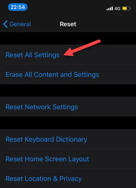 Reset IPhone Settings