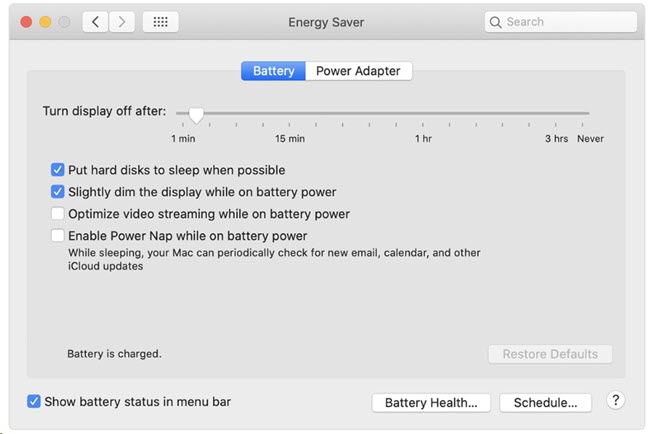 Battery Settings In Mac