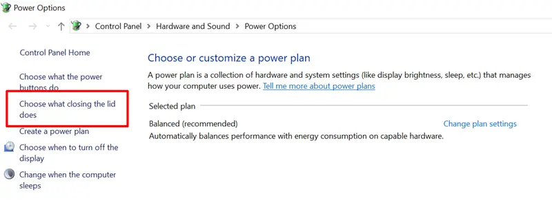 Control Panel Option Power Option