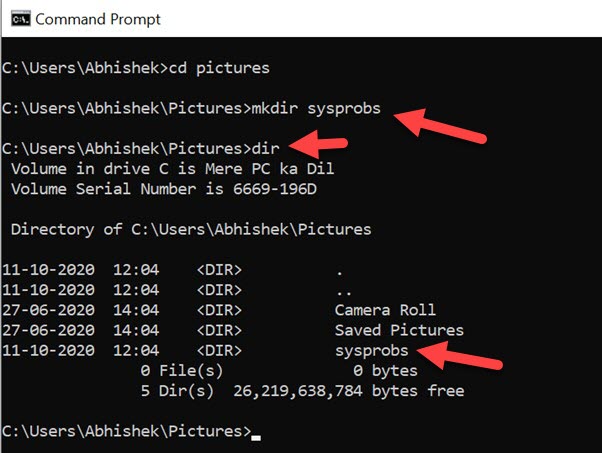 windows 10 command prompt list directories