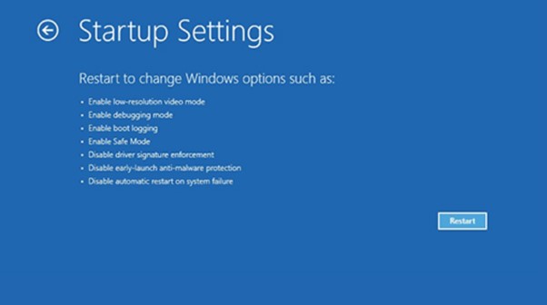 Startup Settings Windows 10