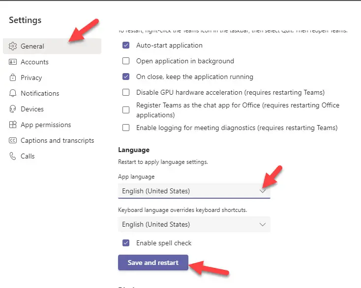 App Language Settings In MS Teams