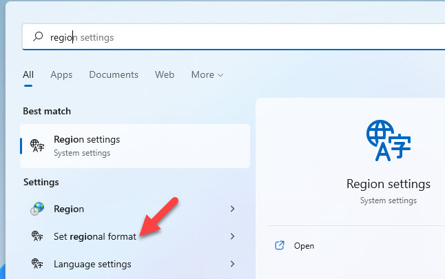Windows 11 Region Format