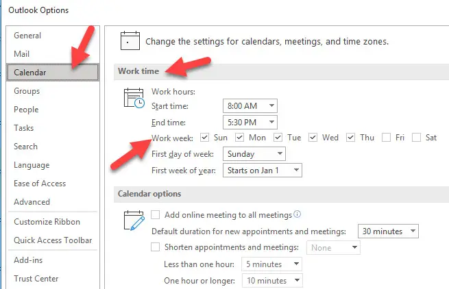 Work Week In MS Outlook