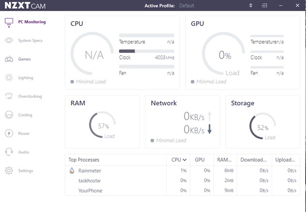 NZXT Cam CPU Temp Monitor