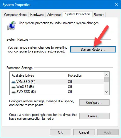 System Restore Option