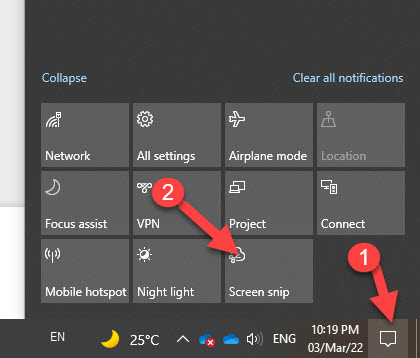 Open Snipping Tool From Action Center