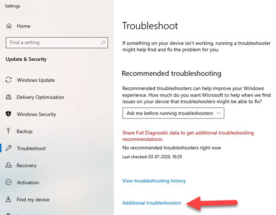 Select Additional Troubleshooter