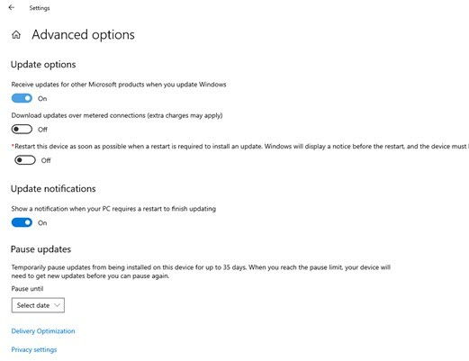 Advance Windows Update Settings