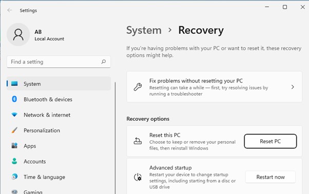 Reset Pc Option - this device cannot start