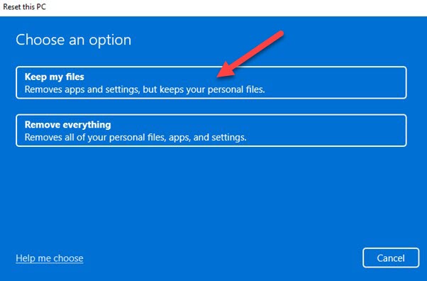 Keep My Files Options