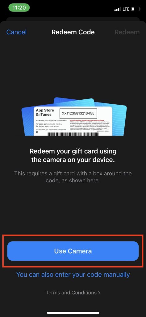 Redeem Apple Gift Card On IPhone Using Camera
